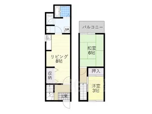大阪府富田林市喜志新家町1丁目【テラスハウス】の間取り