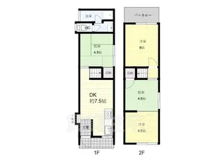 大阪府東大阪市北石切町【一戸建】の間取り