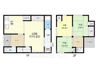 大阪府東大阪市若江東町1丁目【テラスハウス】の間取り