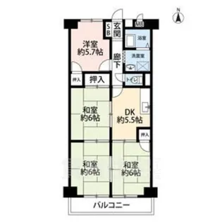 宝笠寺ハイツA棟【5階】の間取り