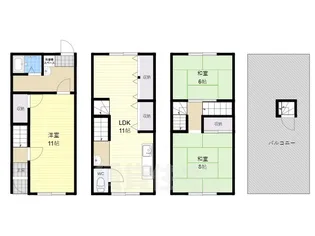 大阪府東大阪市箱殿町【テラスハウス】の間取り