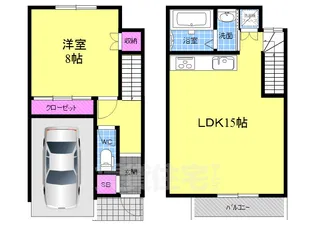 京都府長岡京市馬場2丁目【テラスハウス】の間取り