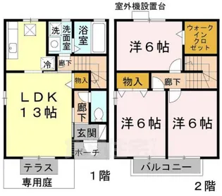 兵庫県神戸市北区山田町下谷上字芝【テラスハウス】の間取り