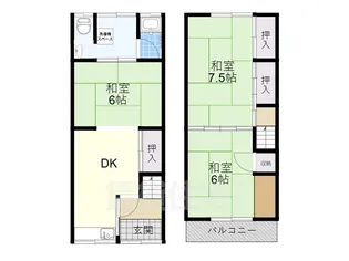 大阪府松原市天美東1丁目【テラスハウス】の間取り