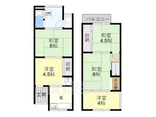 大阪府羽曳野市野々上1丁目【テラスハウス】の間取り