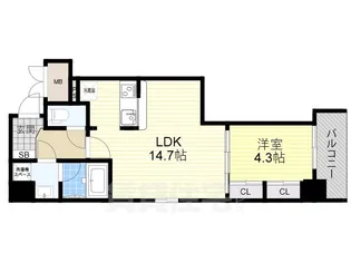 SUNREGIS NAMBA【7階】の間取り