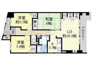 グラシア久宝園【5階】の間取り
