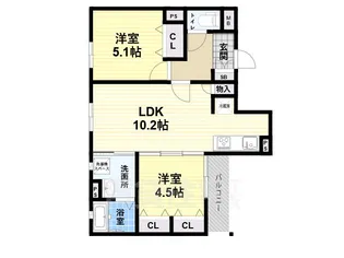 クリエオーレ崇徳院【1階】の間取り