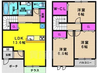 リアンファミリアル2棟【1階】の間取り