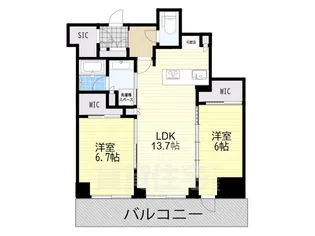 ジオタワー大阪十三【23階】の間取り