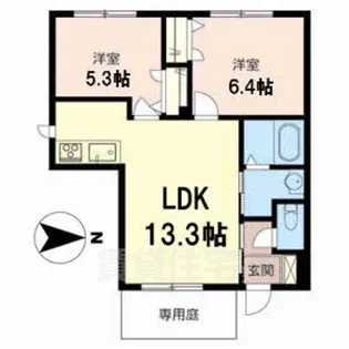 ヴェルジェB【1階】の間取り