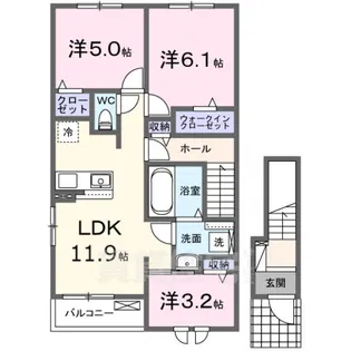 鳥飼下2丁目アパート 1号棟【2階】の間取り