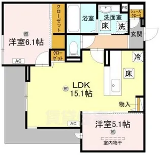 グランデール鳳【1階】の間取り