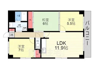 ベルスーズ西陣【3階】の間取り