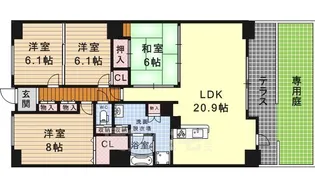 ラドーニ南区南野風の館【1階】の間取り