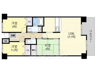 大阪府吹田市佐井寺南が丘【マンション】の間取り