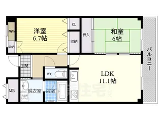プリムヴェール瓜破【5階】の間取り