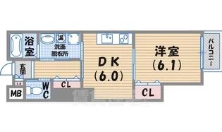 瑠璃甲東園【3階】の間取り