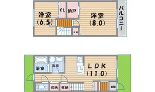 兵庫県西宮市神呪町【テラスハウス】の間取り