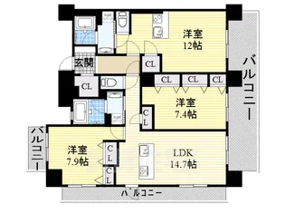 ロイヤルパークスERささしまWEST【14階】の間取り
