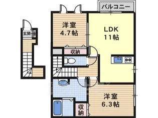 コマツローズスクエアーカサ・オリーブ【2階】の間取り
