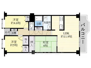 藤和コアティ高槻ハイタウンA棟【5階】の間取り