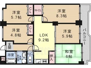 シェモア平野【15階】の間取り