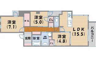 ジオ西宮北口瓦林町【5階】の間取り