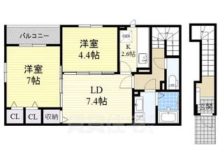 大阪府東大阪市大蓮東1丁目【アパート】の間取り