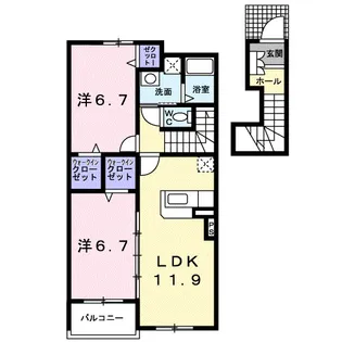 リバーバンクガーデンA【2階】の間取り