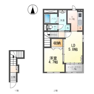 野田町6丁目新築アパート B棟【2階】の間取り