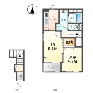 野田町6丁目新築アパート B棟【2階】の間取り