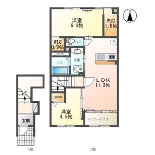 笹谷字中谷地新築アパート B棟【2階】の間取り