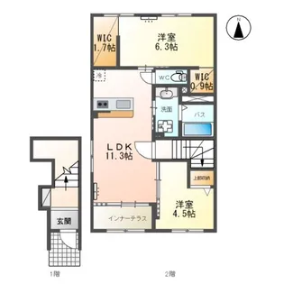 笹谷字中谷地新築アパート B棟【2階】の間取り