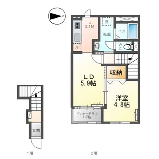 永井川新築アパートA棟【2階】の間取り