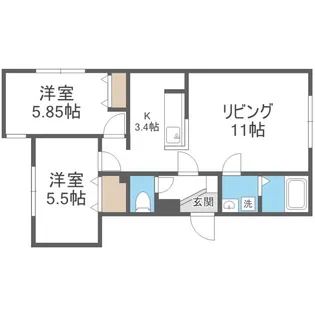 サリーヴィラ月寒東【102号室】の間取り