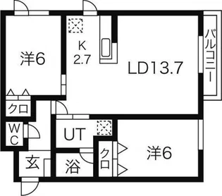 ブリーズ北郷【202号室】の間取り