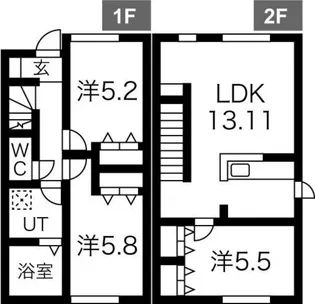 北海道札幌市東区北十一条東11丁目【テラスハウス】の間取り
