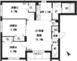 グランメール スカイ プレミアム札幌【2階】の間取り