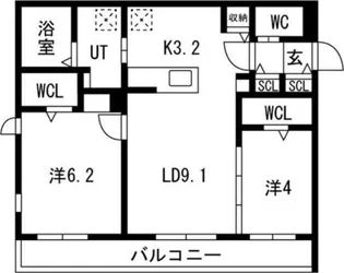 アルファスクエア円山4条【5階】の間取り