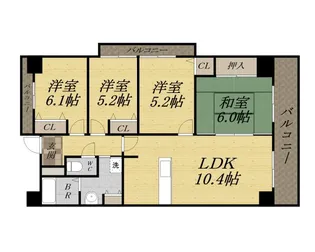パセオ清荒神【1−701号室】の間取り