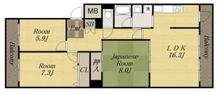 サンハイツ宝塚五月台B棟【6階】の間取り