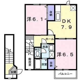 ロ−ウェルズ 1番館【2階】の間取り