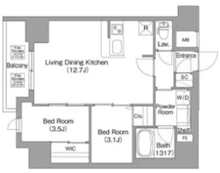 コンフォリア・リヴ北浜高麗橋【7階】の間取り