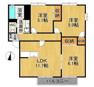 塚原台レイクタウンA【202号室】の間取り