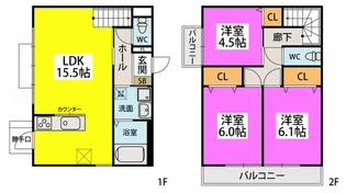 福岡県福岡市南区寺塚2丁目【テラスハウス】の間取り