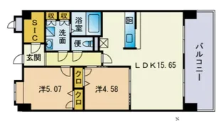 LaSante大橋リバーサイドテラス【202号室】の間取り