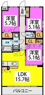 ハッピネス若葉台Ⅱ【201号室】の間取り
