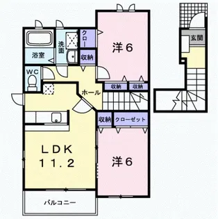 シャンブルブランA【2階】の間取り