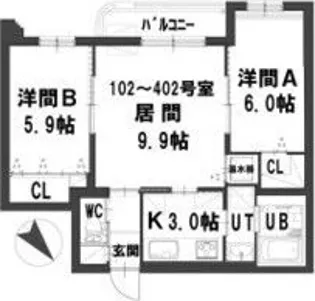 グランメール平和通6A【2階】の間取り
